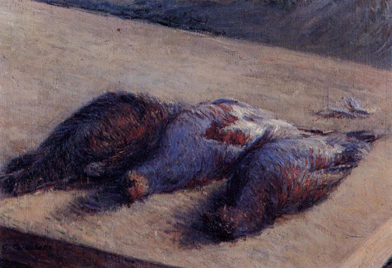 Wikioo.org – La Enciclopedia de las Bellas Artes - Pintura, Obras de arte de Gustave Caillebotte - Tres Perdices en  Un  mantel