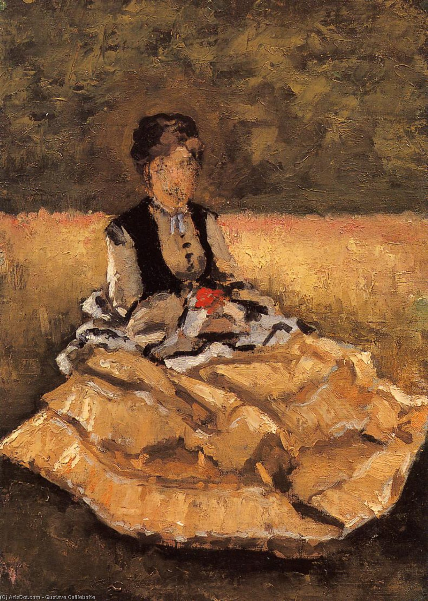 WikiOO.org – 美術百科全書 - 繪畫，作品 Gustave Caillebotte - 女性  坐在 对  的  草  片段