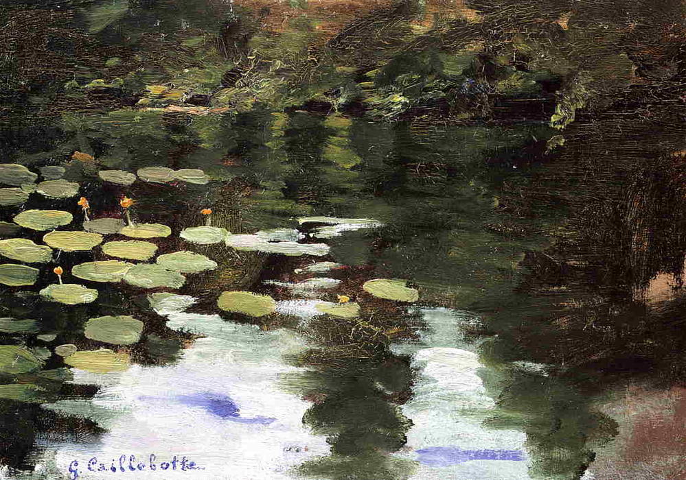 WikiOO.org – 美術百科全書 - 繪畫，作品 Gustave Caillebotte - 伊埃尔勒 对  的  池塘  水  百合