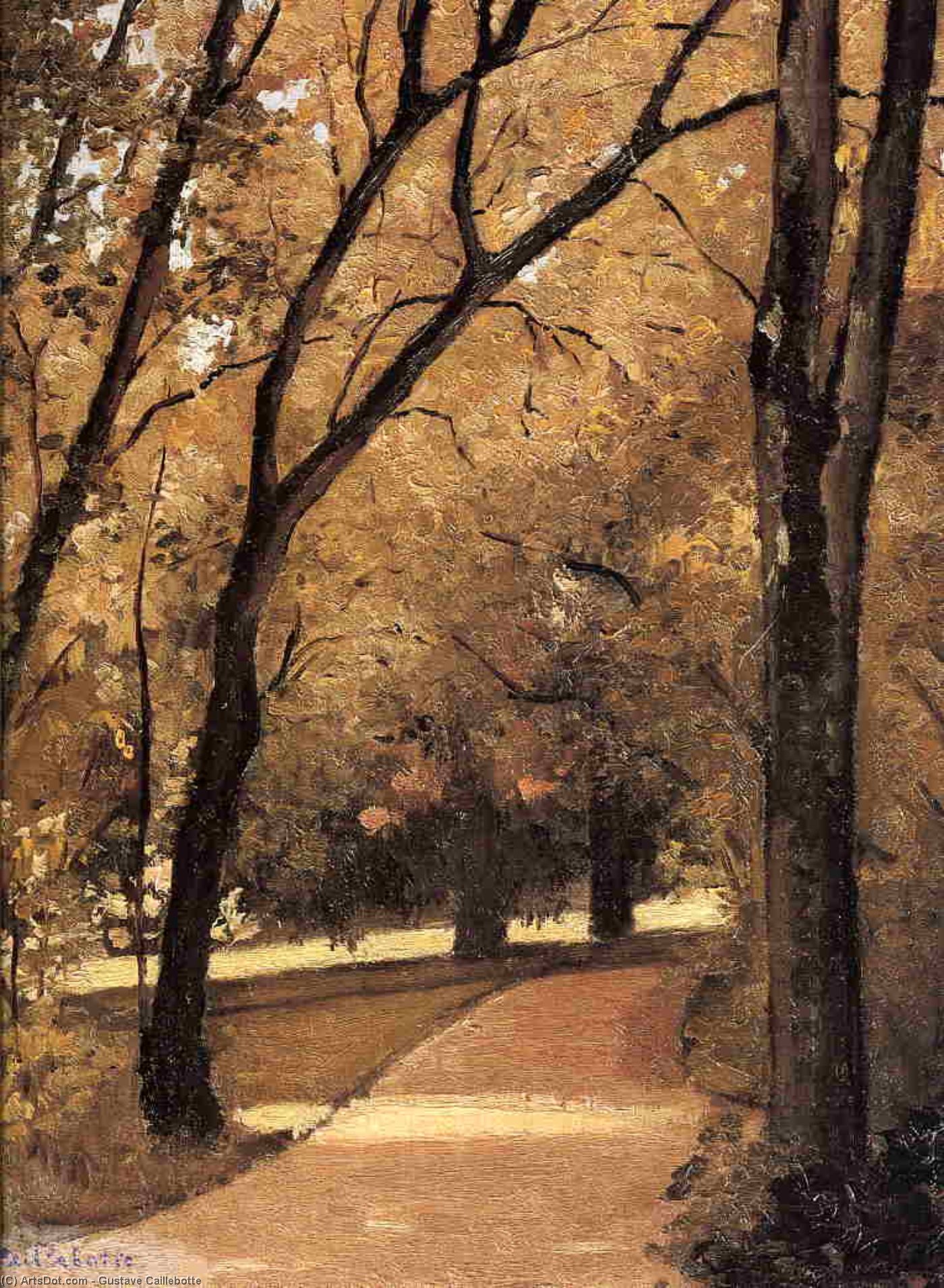 WikiOO.org – 美術百科全書 - 繪畫，作品 Gustave Caillebotte - 伊埃尔勒 , 通过路径 老人 发展 伍兹  在  公园