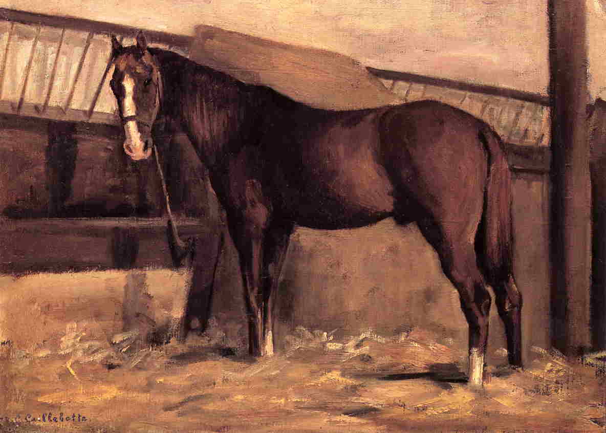 Wikioo.org - The Encyclopedia of Fine Arts - Painting, Artwork by Gustave Caillebotte - Yerres, Reddish Bay Horse in the Stable