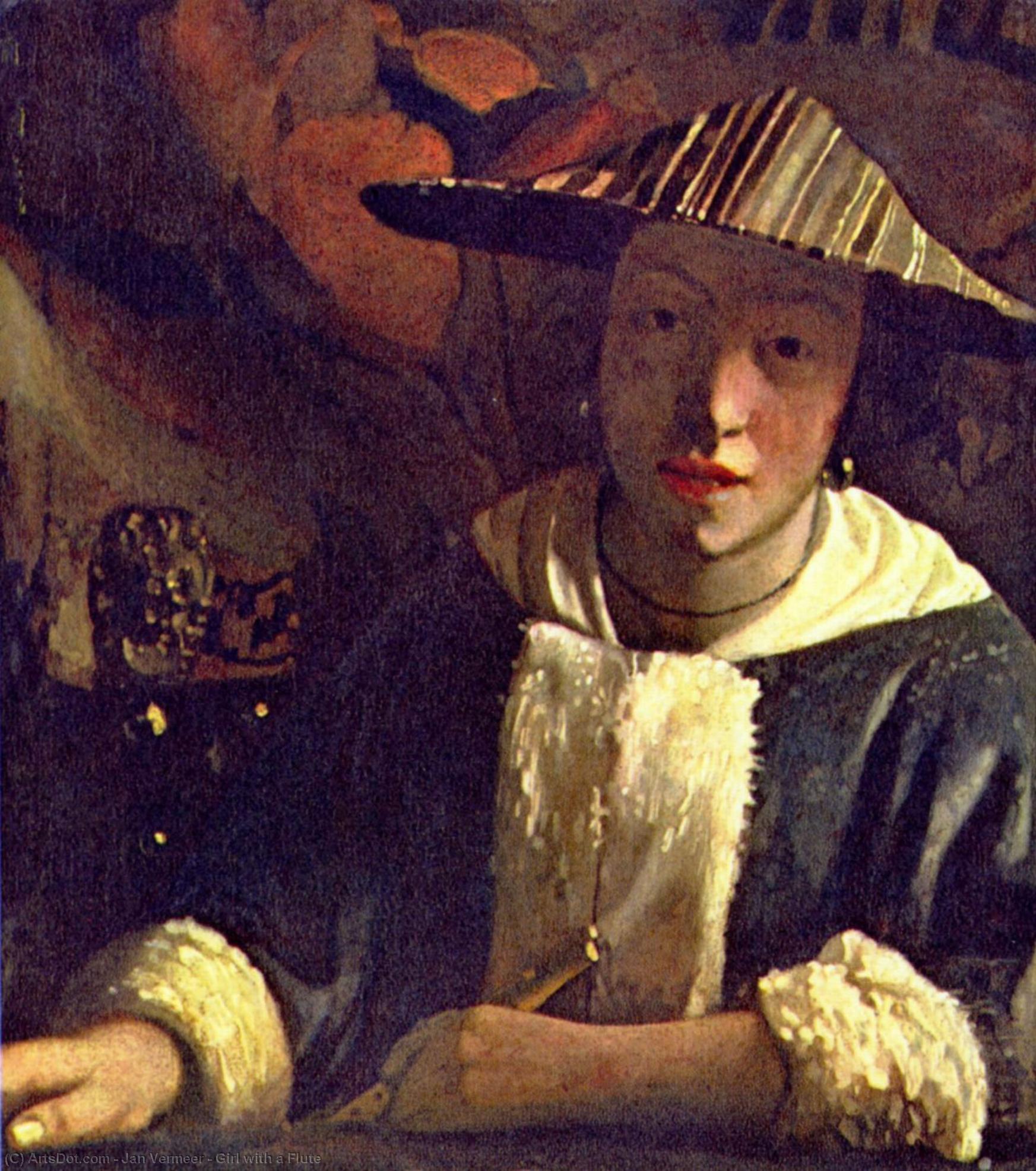 Wikioo.org – La Enciclopedia de las Bellas Artes - Pintura, Obras de arte de Jan Vermeer - chica con una flauta
