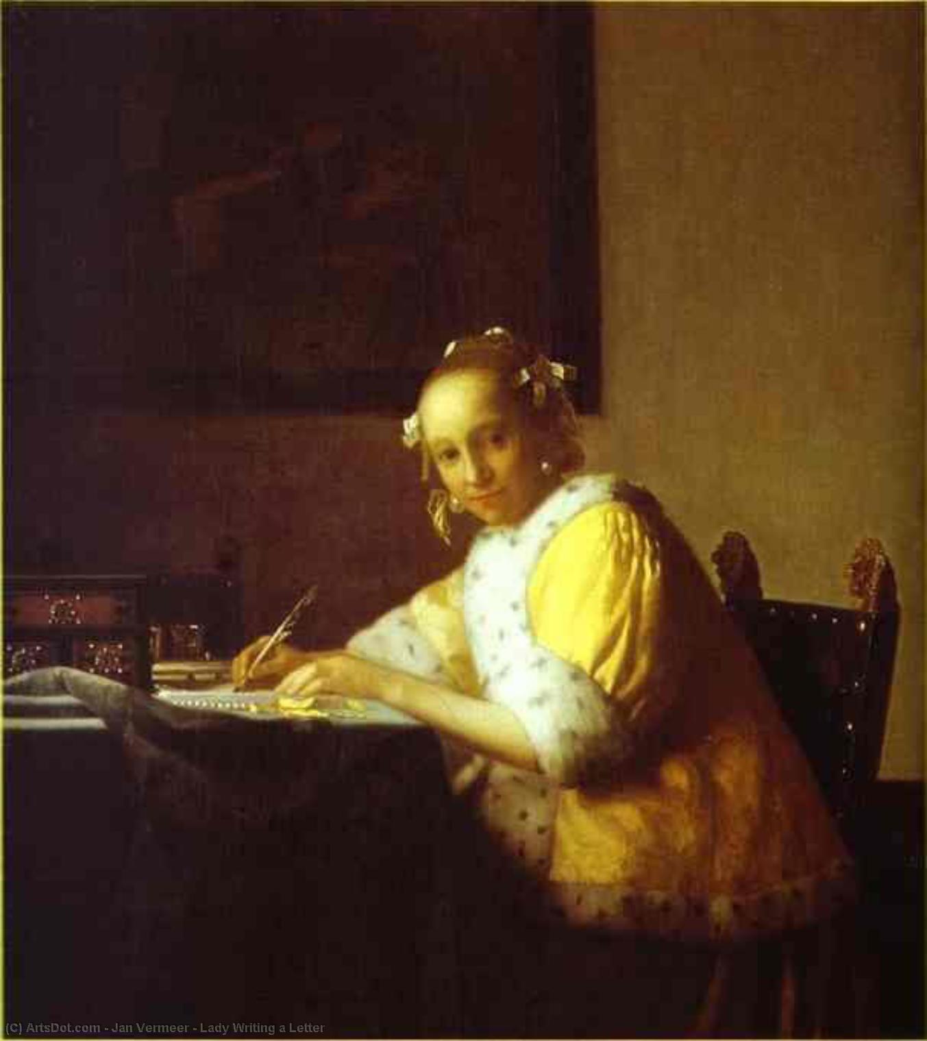 Wikioo.org - Die Enzyklopädie bildender Kunst - Malerei, Kunstwerk von Jan Vermeer - dame, die einen brief schreibt