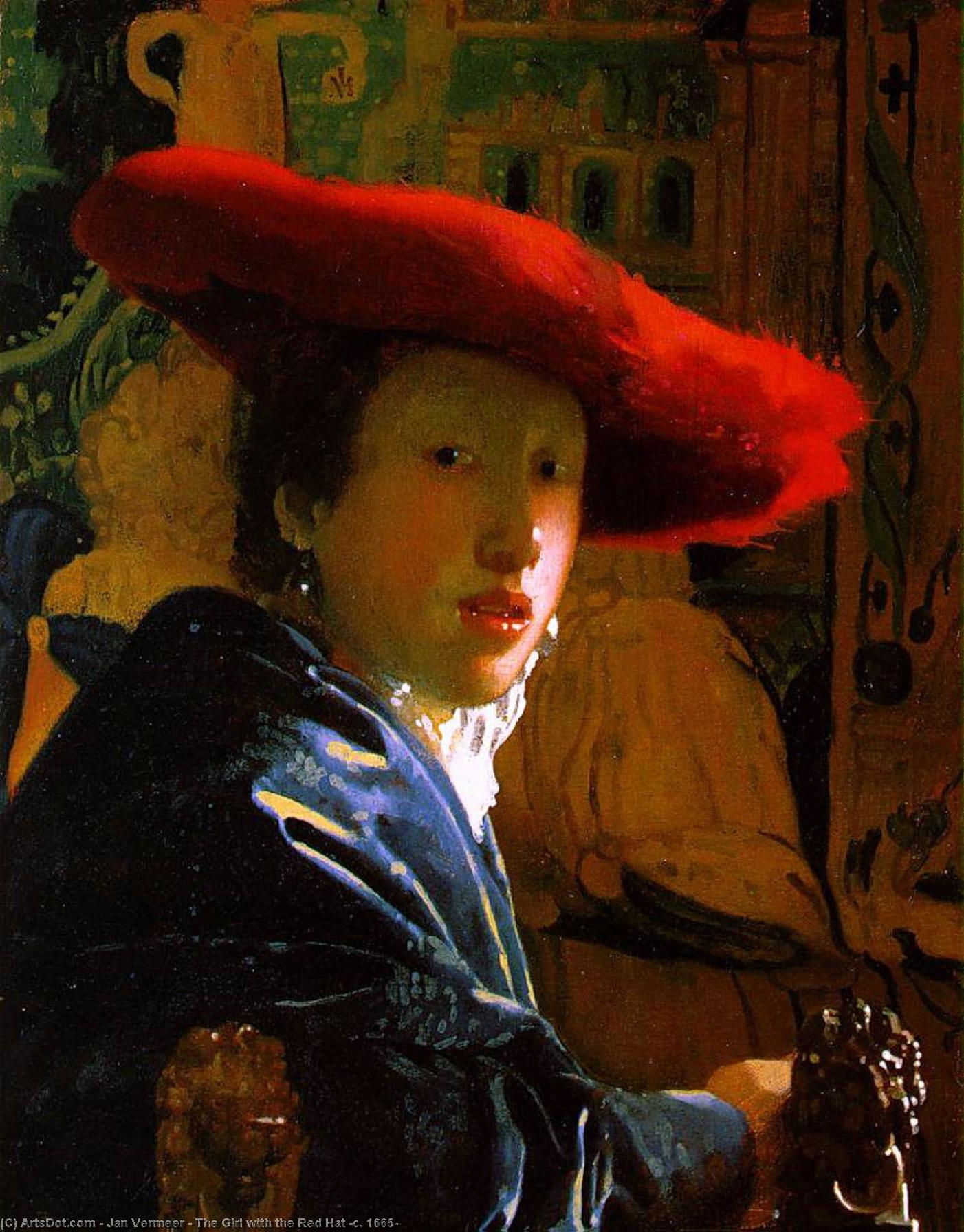 WikiOO.org - Encyclopedia of Fine Arts - Maľba, Artwork Jan Vermeer - The Girl with the Red Hat [c. 1665]