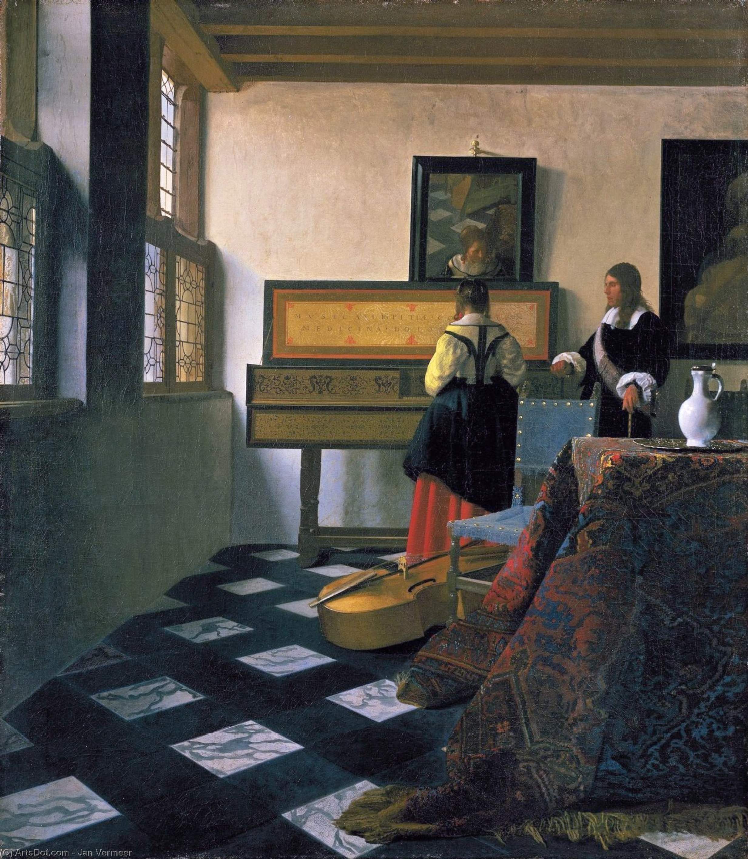 Wikioo.org – La Enciclopedia de las Bellas Artes - Pintura, Obras de arte de Jan Vermeer - La leccion de musica