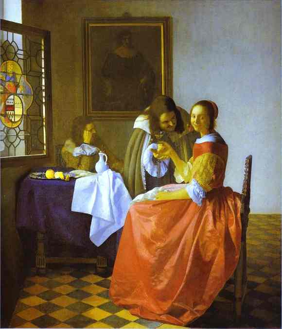 Wikioo.org - The Encyclopedia of Fine Arts - Painting, Artwork by Jan Vermeer - Woman and Two Man