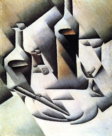 Wikioo.org - The Encyclopedia of Fine Arts - Painting, Artwork by Juan Gris - Bottles and Knife
