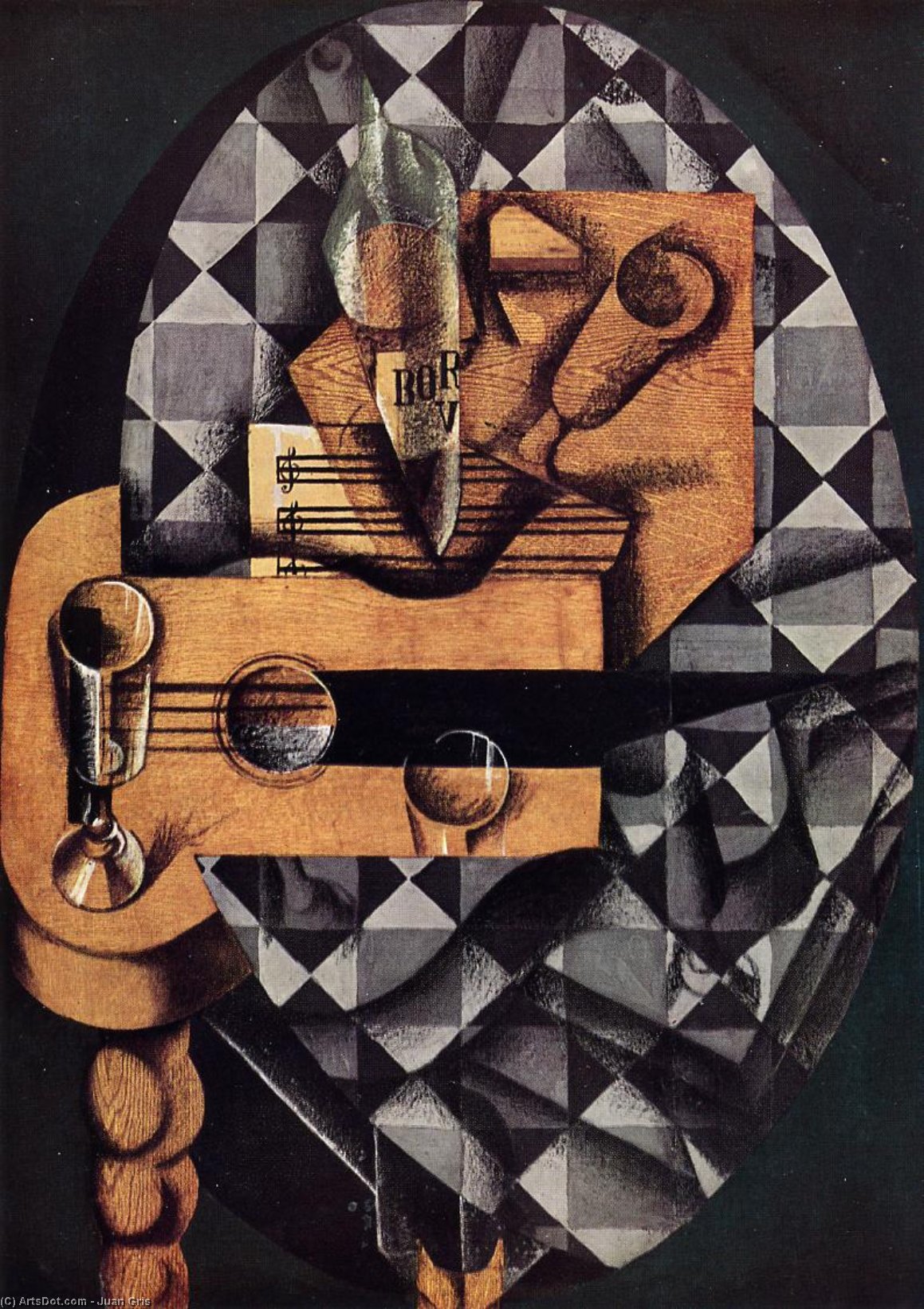 Wikioo.org - The Encyclopedia of Fine Arts - Painting, Artwork by Juan Gris - Guitar, Glasses and Bottle