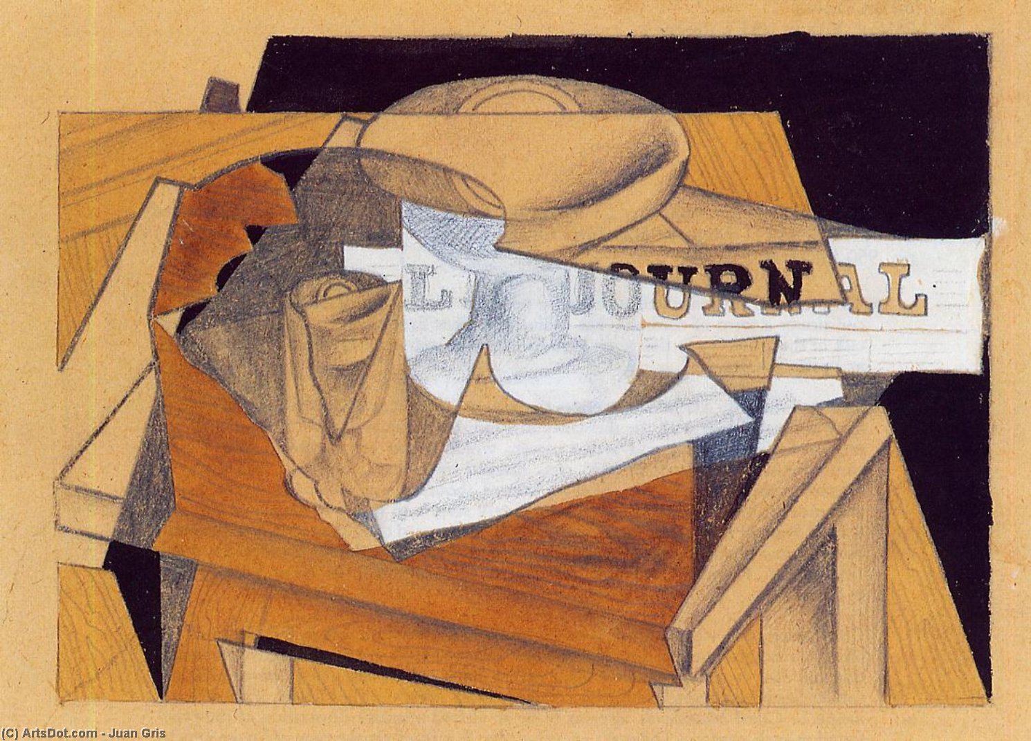Wikioo.org - The Encyclopedia of Fine Arts - Painting, Artwork by Juan Gris - Bowl, Glass and Newspaper
