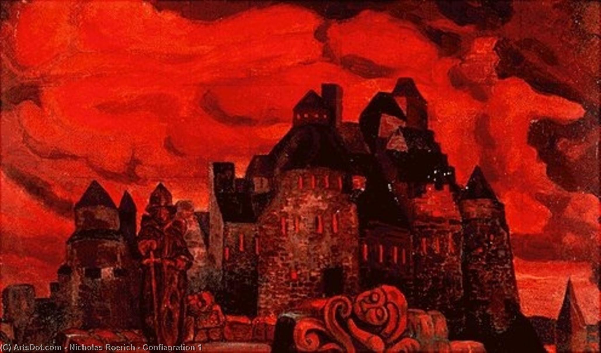 Wikioo.org - Encyklopedia Sztuk Pięknych - Malarstwo, Grafika Nicholas Roerich - Conflagration 1