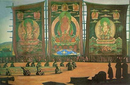 Wikioo.org – L'Enciclopedia delle Belle Arti - Pittura, Opere di Nicholas Roerich - Mongolo Tsam Cerimonia Religiosa