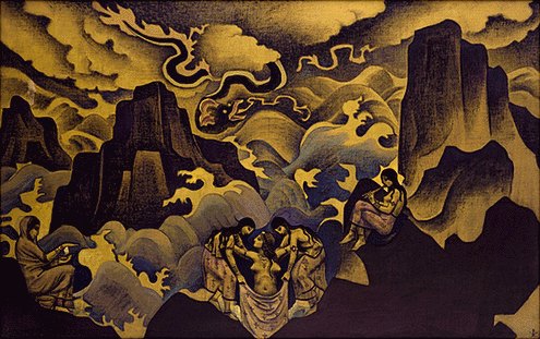 Wikoo.org - موسوعة الفنون الجميلة - اللوحة، العمل الفني Nicholas Roerich - Serpent Birth of Mysteries