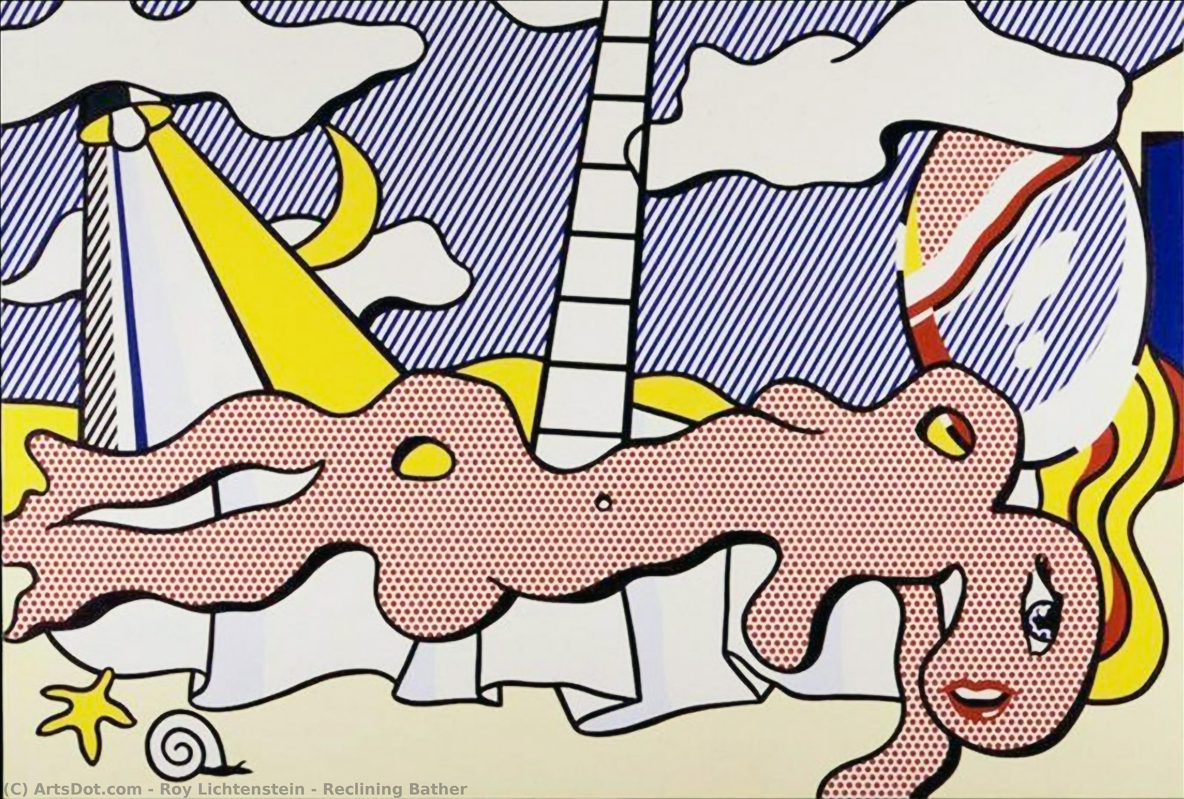 Wikoo.org - موسوعة الفنون الجميلة - اللوحة، العمل الفني Roy Lichtenstein - Reclining Bather