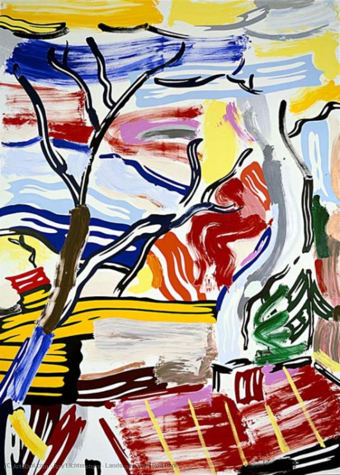 Wikioo.org - The Encyclopedia of Fine Arts - Painting, Artwork by Roy Lichtenstein - Landscape With Red Roof