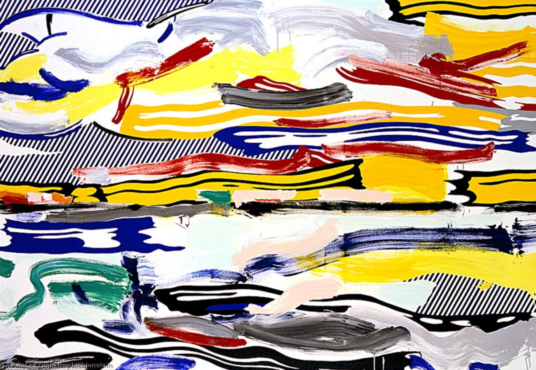 Wikoo.org - موسوعة الفنون الجميلة - اللوحة، العمل الفني Roy Lichtenstein - Sky and water