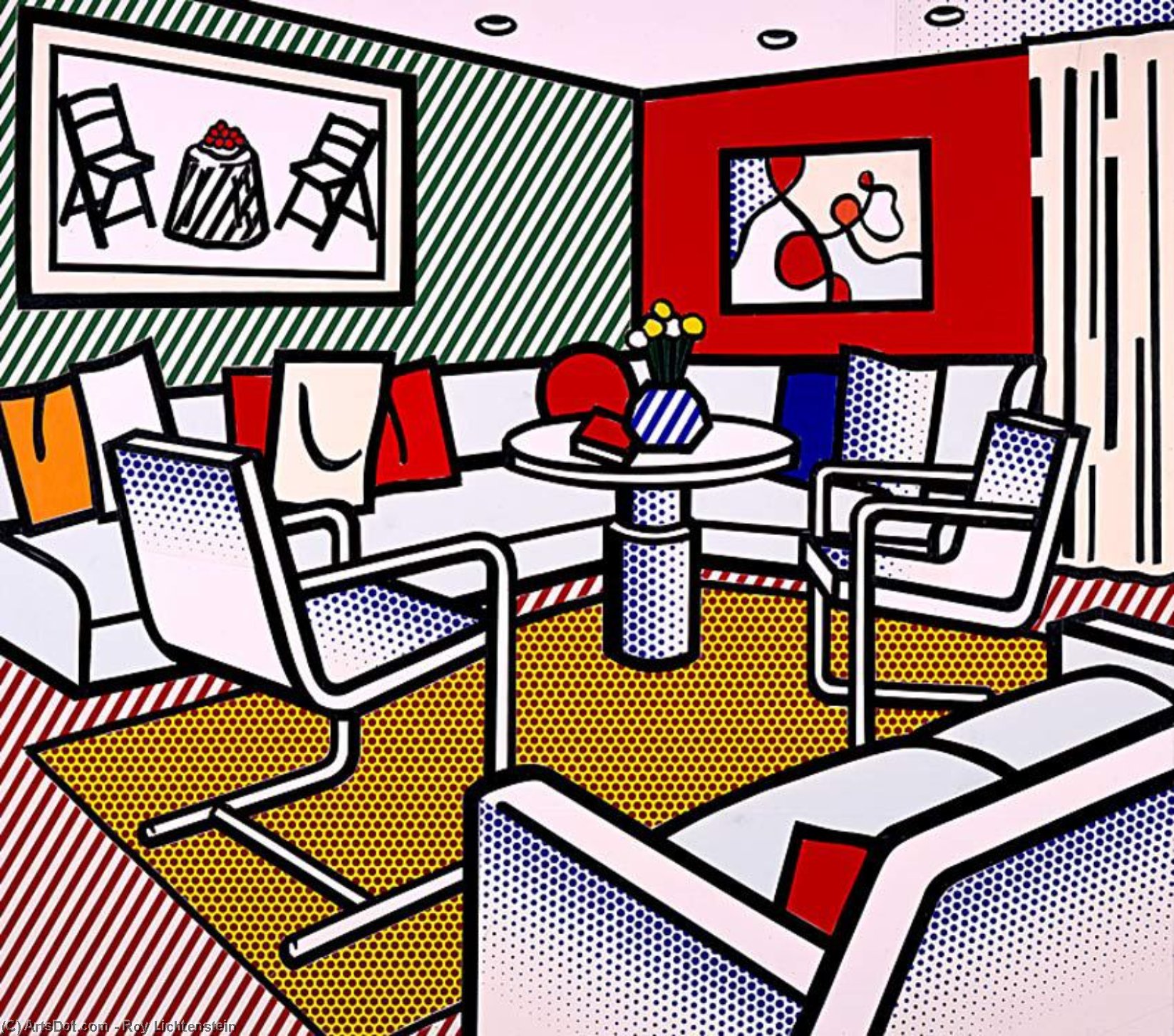 Wikioo.org - The Encyclopedia of Fine Arts - Painting, Artwork by Roy Lichtenstein - Interior with Red Wall