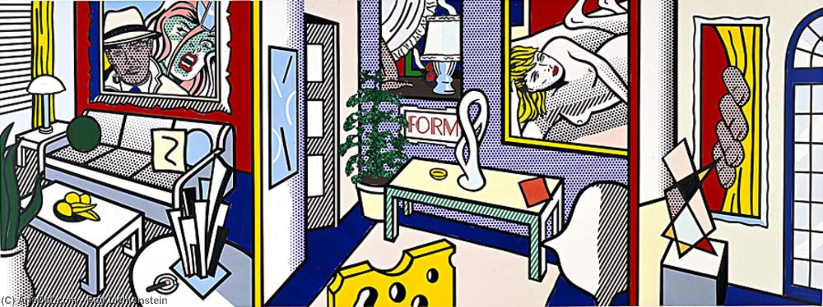 Wikioo.org - The Encyclopedia of Fine Arts - Painting, Artwork by Roy Lichtenstein - Large Interior with Three Reflections