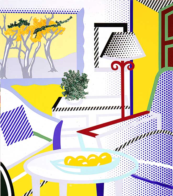 Wikioo.org - The Encyclopedia of Fine Arts - Painting, Artwork by Roy Lichtenstein - Interior with Painting of Trees