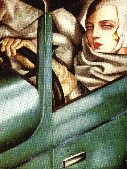 Wikioo.org – L'Encyclopédie des Beaux Arts - Peinture, Oeuvre de Tamara De Lempicka - autoportrait Tamara dans la Bugatti verte