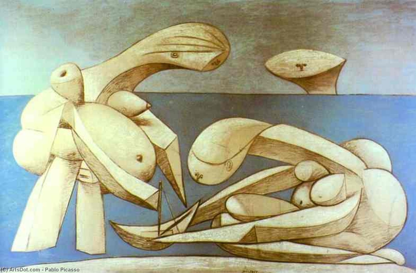 Wikioo.org - Bách khoa toàn thư về mỹ thuật - Vẽ tranh, Tác phẩm nghệ thuật Pablo Picasso - Bathers with a Toy Boat