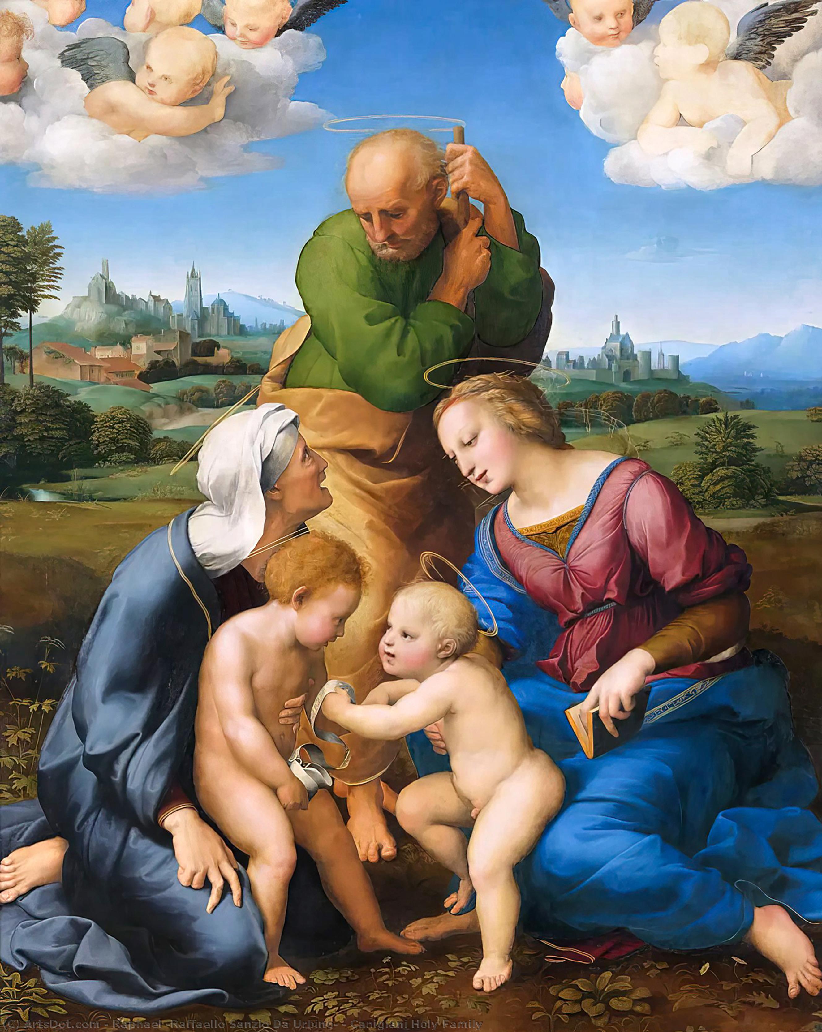 Wikioo.org – La Enciclopedia de las Bellas Artes - Pintura, Obras de arte de Raphael (Raffaello Sanzio Da Urbino) - Sagrada familia canigiani