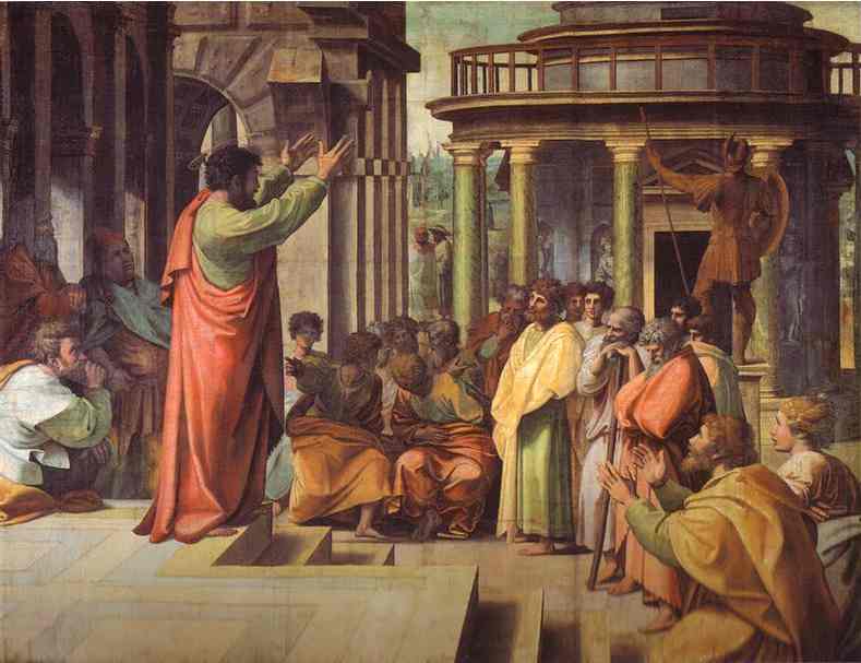 WikiOO.org - 백과 사전 - 회화, 삽화 Raphael (Raffaello Sanzio Da Urbino) - Cartoon for St. Paul Preaching in Athens