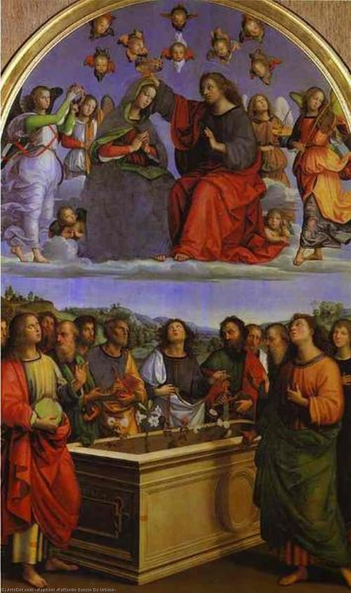 Wikoo.org - موسوعة الفنون الجميلة - اللوحة، العمل الفني Raphael (Raffaello Sanzio Da Urbino) - Coronation of the Virgin