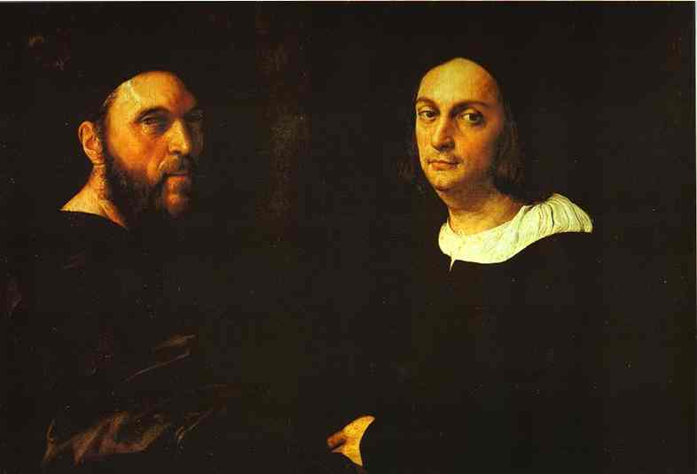 Wikioo.org - The Encyclopedia of Fine Arts - Painting, Artwork by Raphael (Raffaello Sanzio Da Urbino) - Double Portrait of Andrea Navagero and Agostino Beazzano