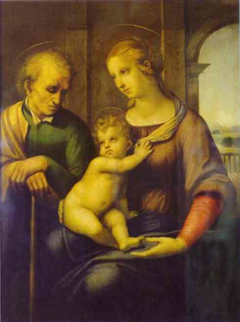 Wikioo.org - The Encyclopedia of Fine Arts - Painting, Artwork by Raphael (Raffaello Sanzio Da Urbino) - Holy Family (The Virgin with the Beardless Joseph)
