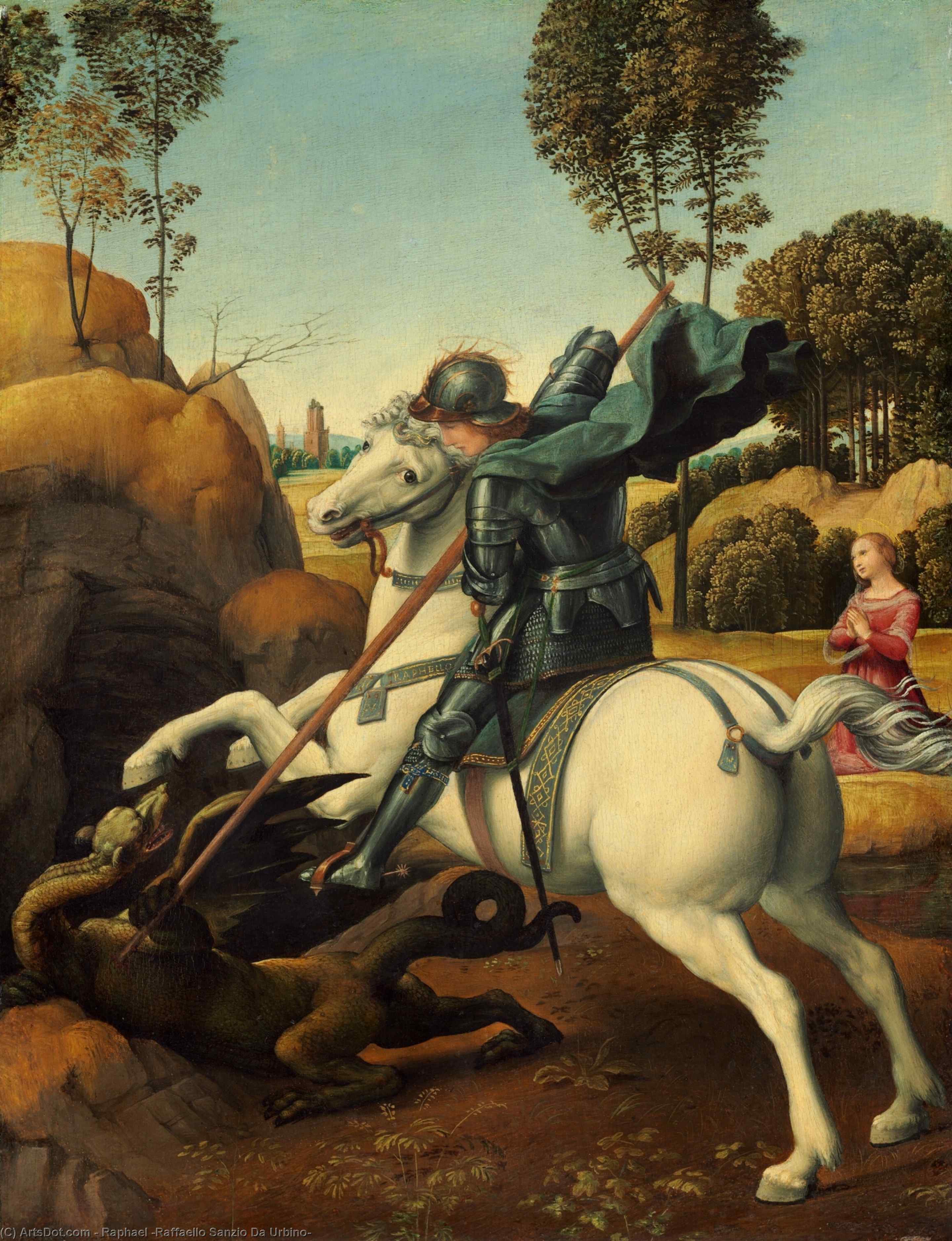 Wikioo.org – La Enciclopedia de las Bellas Artes - Pintura, Obras de arte de Raphael (Raffaello Sanzio Da Urbino) - S t . george y el dragón