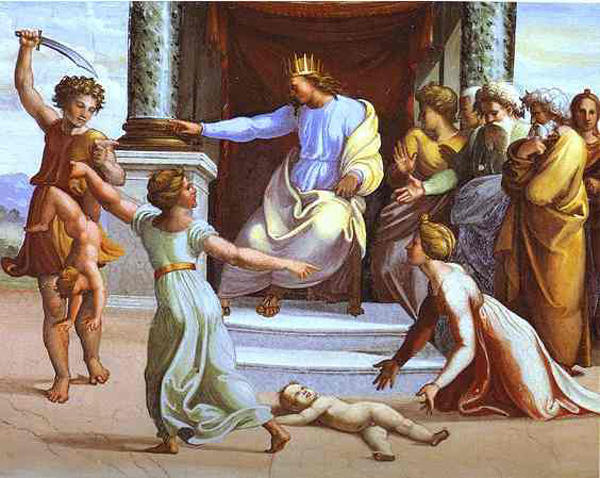 Wikioo.org - สารานุกรมวิจิตรศิลป์ - จิตรกรรม Raphael (Raffaello Sanzio Da Urbino) - The Judgement of Solomon