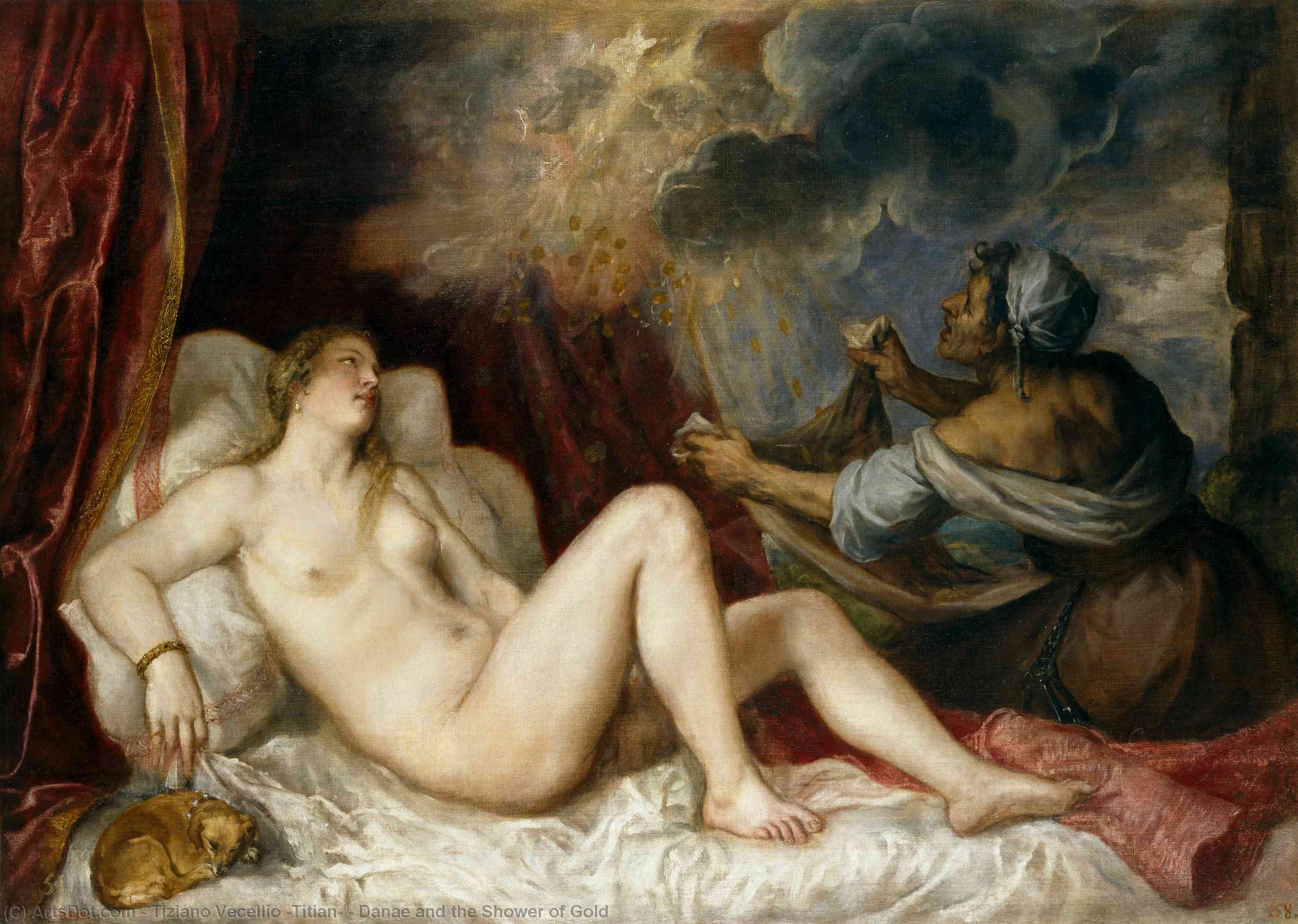 Wikioo.org - The Encyclopedia of Fine Arts - Painting, Artwork by Tiziano Vecellio (Titian) - Danae and the Shower of Gold