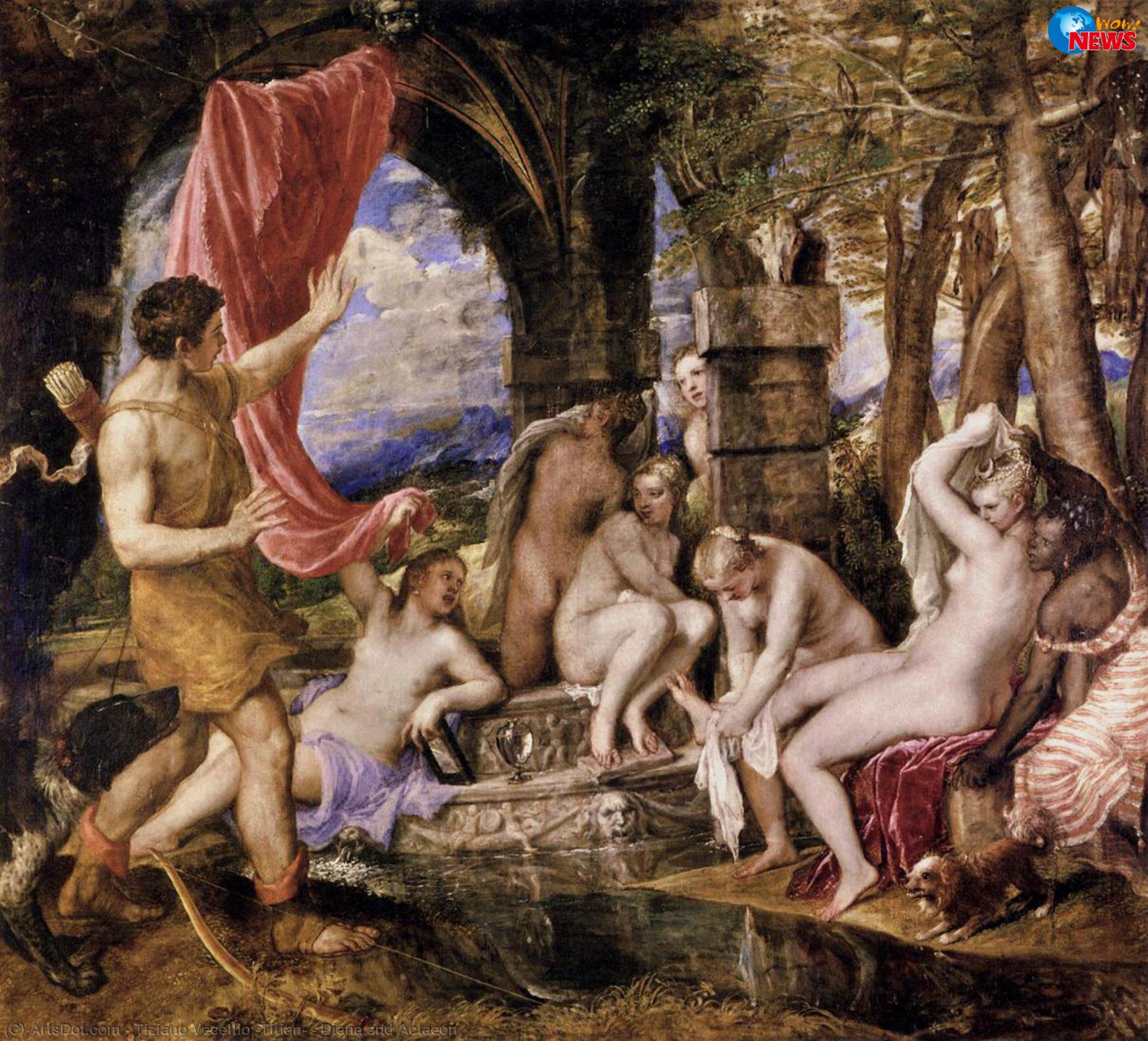 WikiOO.org - Encyclopedia of Fine Arts - Lukisan, Artwork Tiziano Vecellio (Titian) - Diana and Actaeon