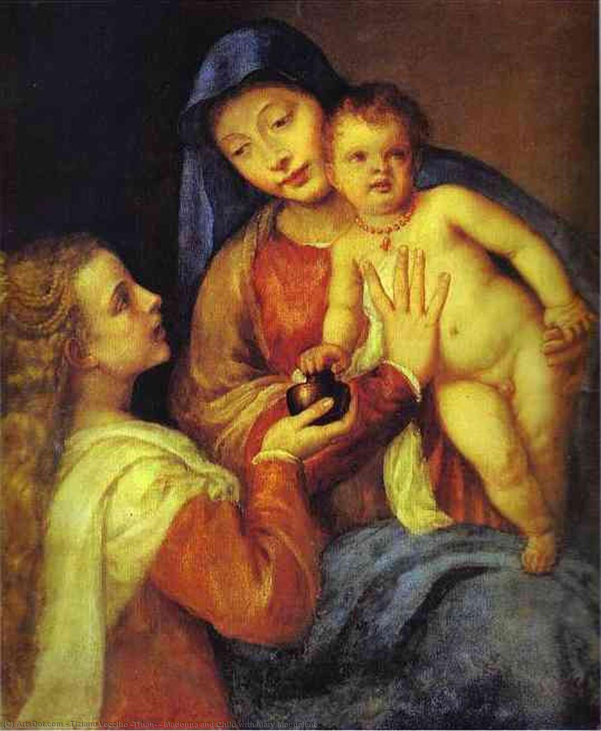 WikiOO.org - 百科事典 - 絵画、アートワーク Tiziano Vecellio (Titian) - マドンナと子供 と一緒に メアリー マグダレン