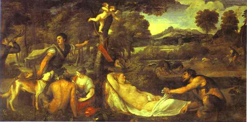 Wikioo.org - The Encyclopedia of Fine Arts - Painting, Artwork by Tiziano Vecellio (Titian) - Pardo Venus (Jupiter and Antiope)