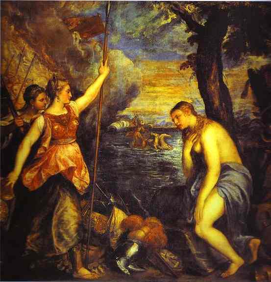 Wikioo.org - The Encyclopedia of Fine Arts - Painting, Artwork by Tiziano Vecellio (Titian) - Religion Succored by Spain