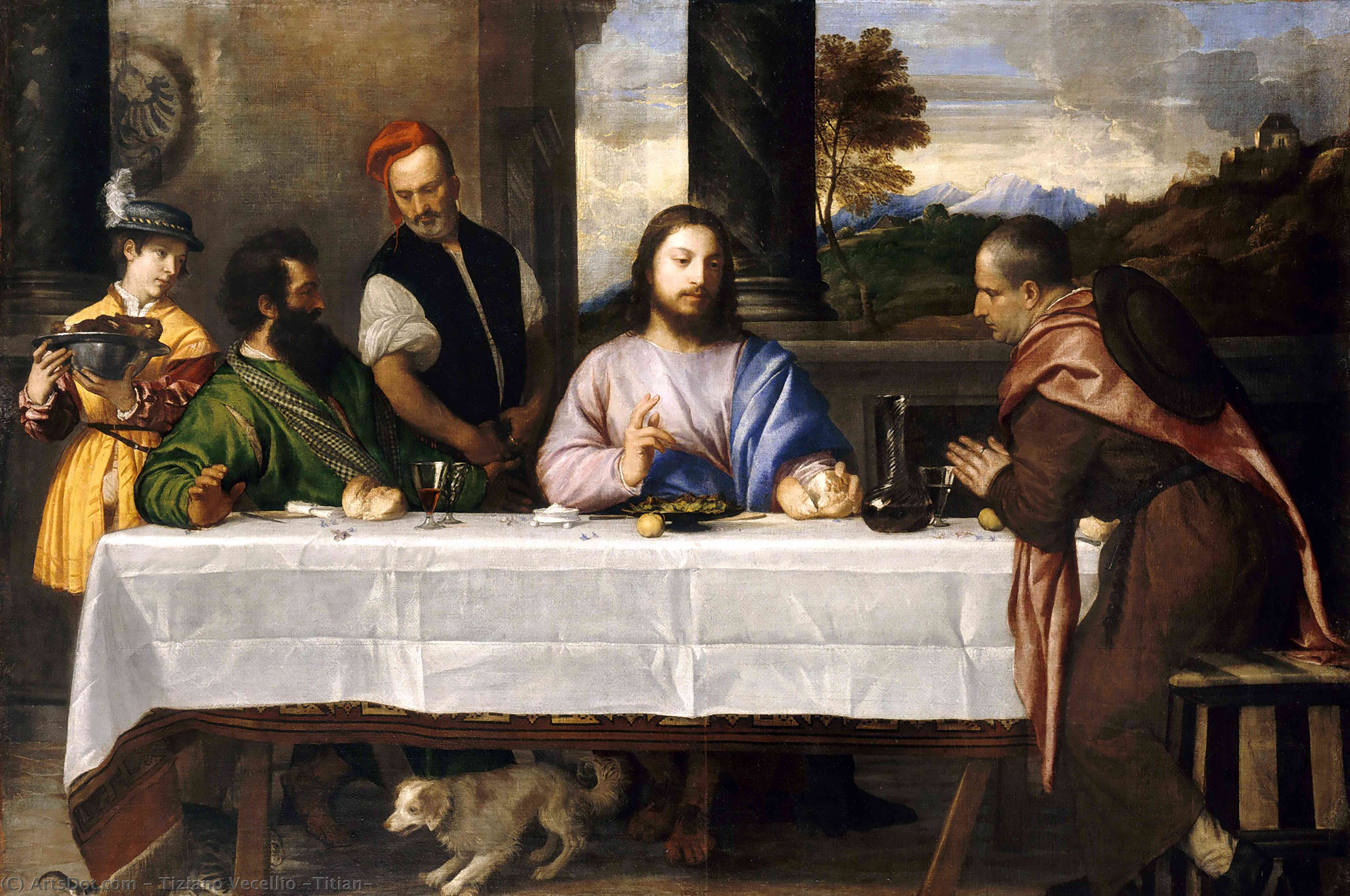 Wikioo.org – La Enciclopedia de las Bellas Artes - Pintura, Obras de arte de Tiziano Vecellio (Titian) - La cena de Emaús