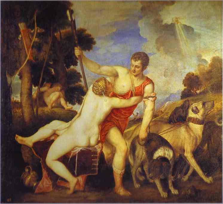 WikiOO.org - Enciclopédia das Belas Artes - Pintura, Arte por Tiziano Vecellio (Titian) - Venus and Adonis
