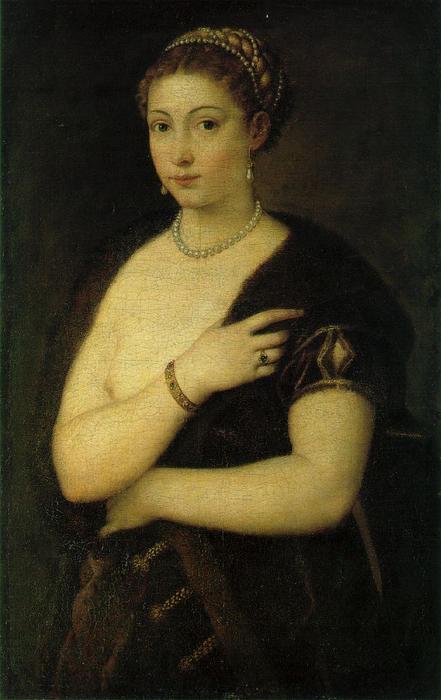 Wikioo.org - สารานุกรมวิจิตรศิลป์ - จิตรกรรม Tiziano Vecellio (Titian) - Woman in a Fur Coat
