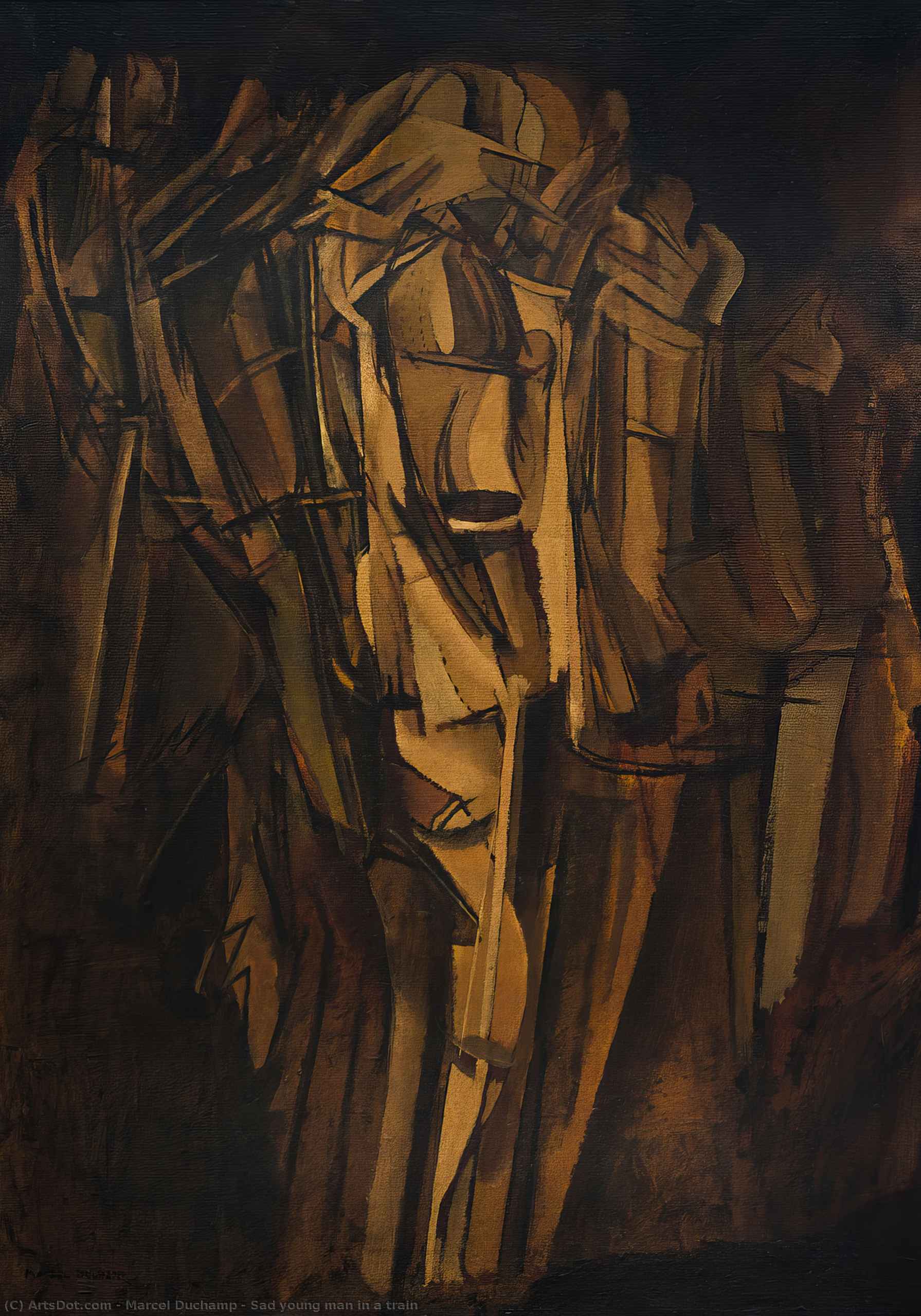 Wikioo.org - The Encyclopedia of Fine Arts - Painting, Artwork by Marcel Duchamp - Sad young man in a train