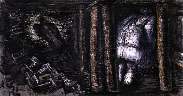 Wikioo.org - Encyklopedia Sztuk Pięknych - Malarstwo, Grafika Henry Moore - At the Coal Face