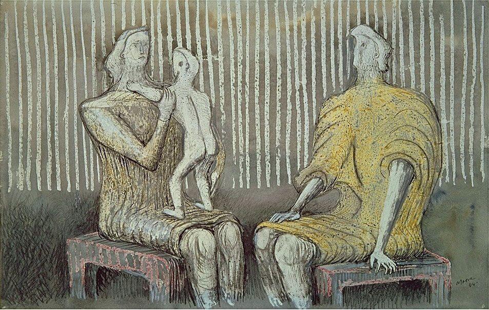 Wikioo.org – La Enciclopedia de las Bellas Artes - Pintura, Obras de arte de Henry Moore - dos mujeres con un niño