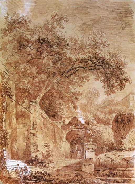Wikioo.org – L'Encyclopédie des Beaux Arts - Peinture, Oeuvre de Jean-Honoré Fragonard - Fontanone , à l Villa d'Este à tivoli