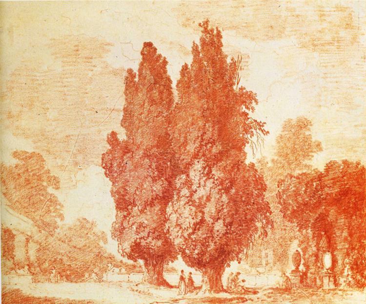 Wikioo.org - The Encyclopedia of Fine Arts - Painting, Artwork by Jean-Honoré Fragonard - Italian Park with Cypresses