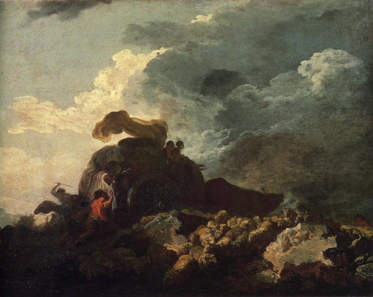 Wikioo.org – L'Encyclopédie des Beaux Arts - Peinture, Oeuvre de Jean-Honoré Fragonard - The Storm ou Le panier Stuck in the Mire