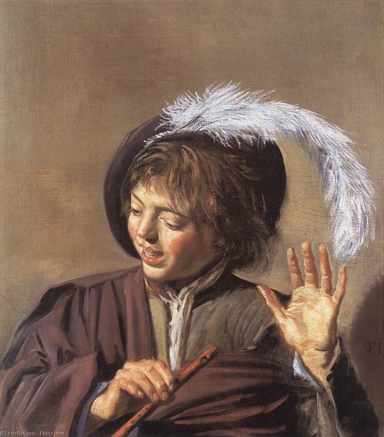 Wikioo.org – La Enciclopedia de las Bellas Artes - Pintura, Obras de arte de Frans Hals - niño cantando con una flauta