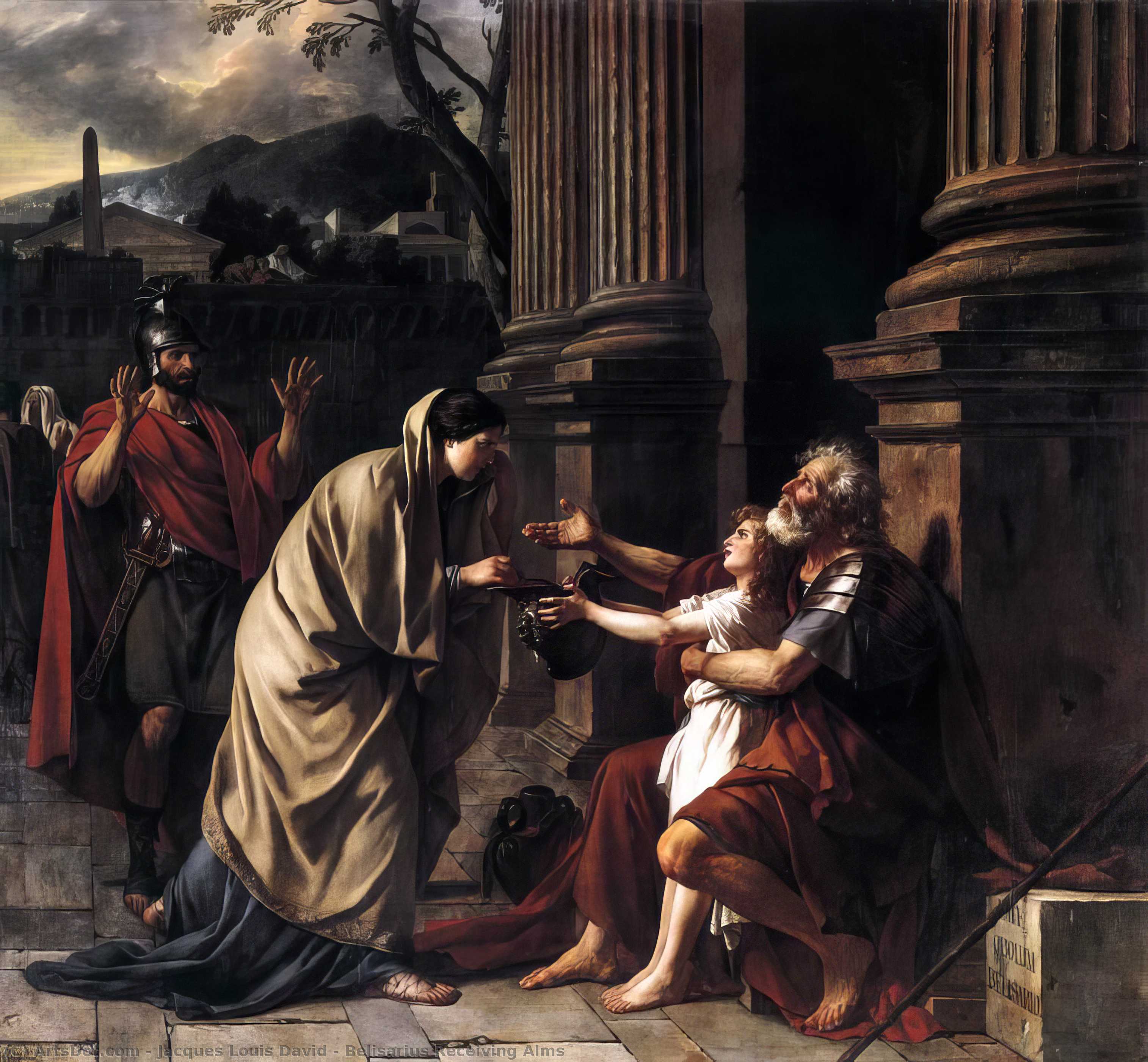 WikiOO.org - Enciklopedija likovnih umjetnosti - Slikarstvo, umjetnička djela Jacques Louis David - Belisarius Receiving Alms