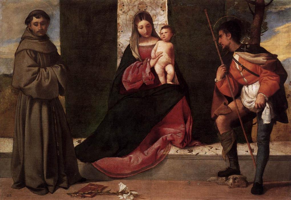 Wikoo.org - موسوعة الفنون الجميلة - اللوحة، العمل الفني Giorgione (Giorgio Barbarelli Da Castelfranco) - Madonna and Child with St. Anthony and St. Roch