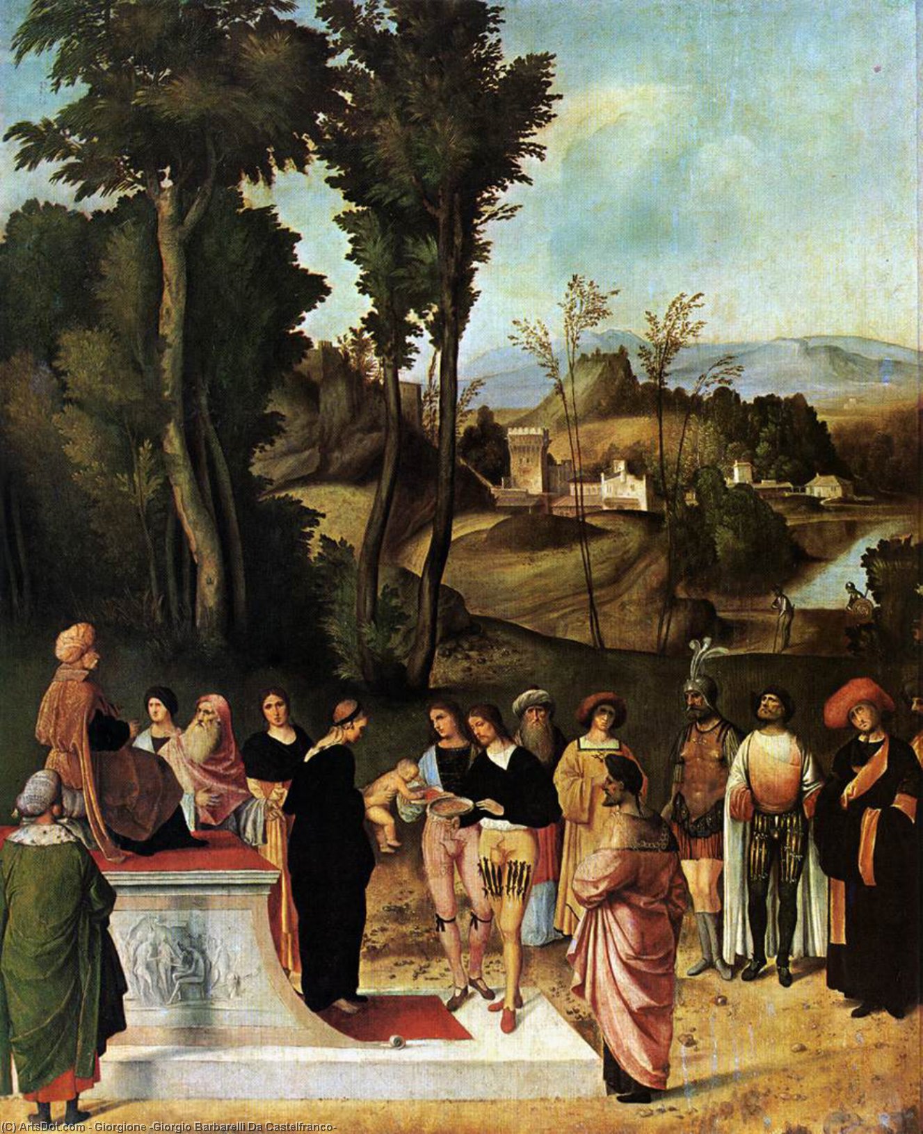 Wikoo.org - موسوعة الفنون الجميلة - اللوحة، العمل الفني Giorgione (Giorgio Barbarelli Da Castelfranco) - Moses' Trial by Fire