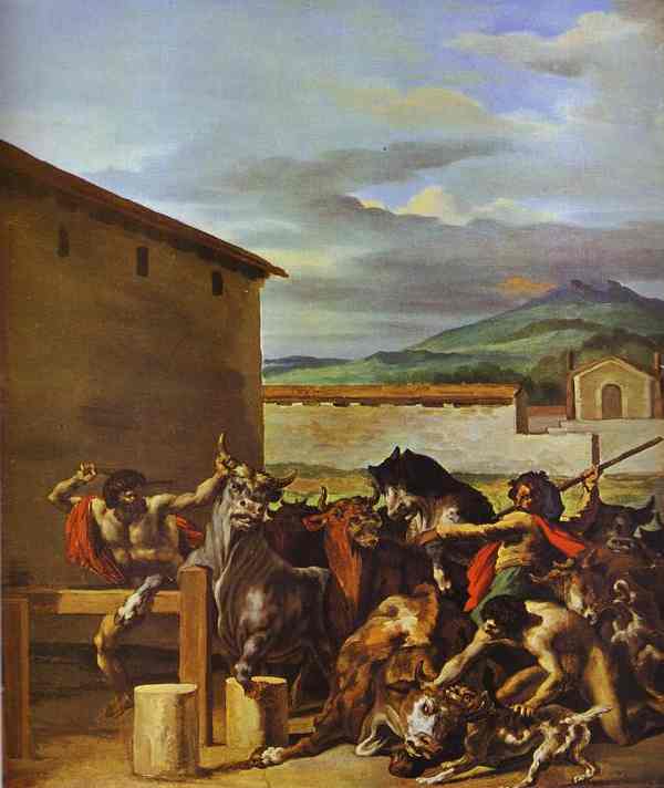Wikioo.org - The Encyclopedia of Fine Arts - Painting, Artwork by Jean-Louis André Théodore Géricault - Taming of the Bulls